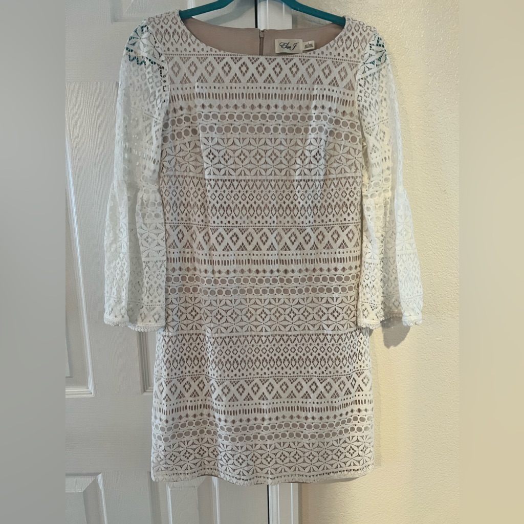 Formal Party Ivory White Lace Dress By Eliza J Bell Sleeves